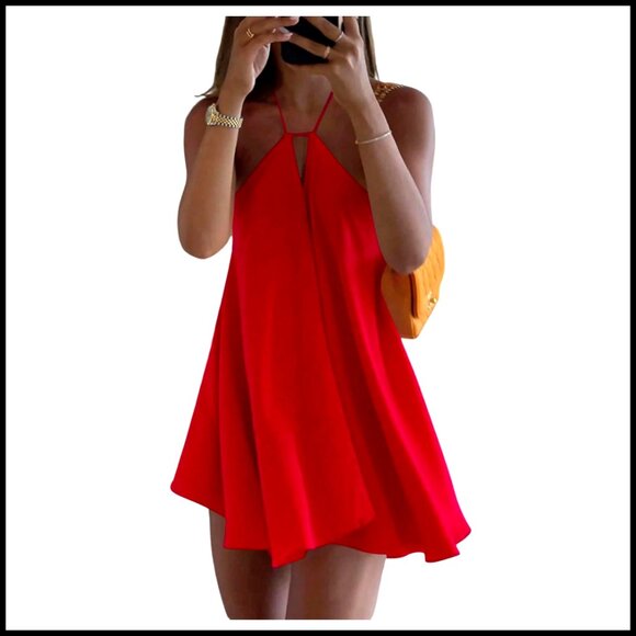Women's Mini Dress Halter Neck Backless Tie Flowy Beach Summer